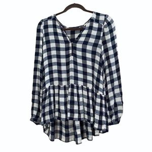 🫐 American Eagle Gingham Long Sleeve Babydoll Blouse